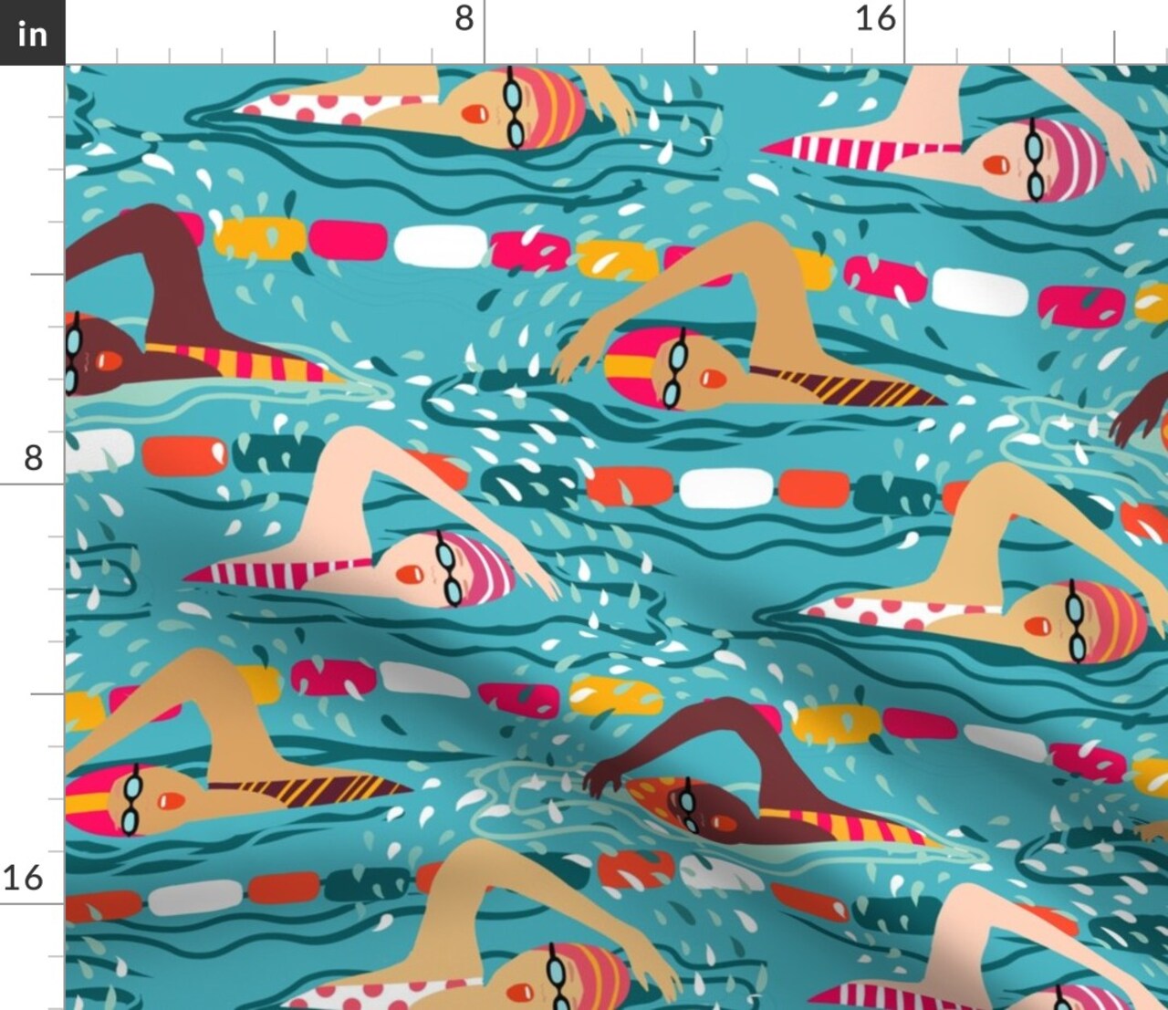 Swimming Ladies Blue Water Fun Outdoor Sports Swim Pool Custom Printed Fabric by Spoonflower Various Fabrics by the Yard or Fat Quarter